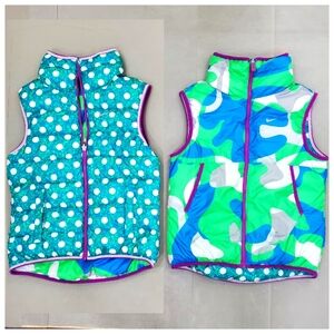Nike puffer vest reversible girl's size medium lime green blue Alliance camo dot